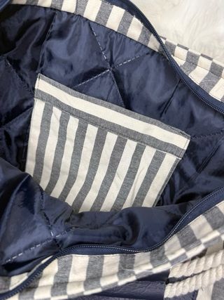 Bolso rayas y polipiel azul/gris
