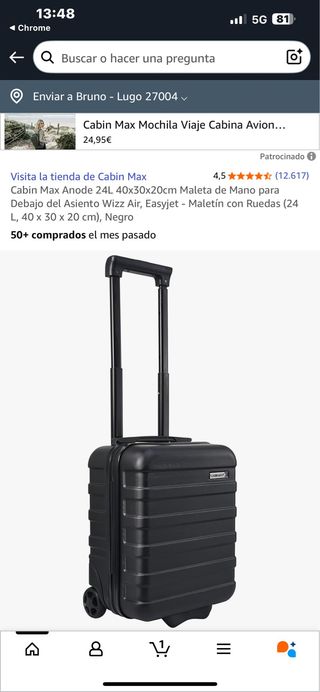 Maleta Cabin Max Negra Cabina Avión