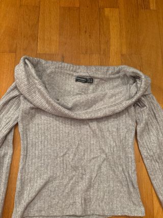 Jersey gris manga larga escote Bardot