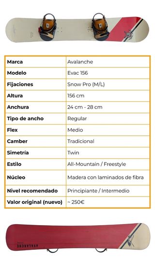 Tabla Snowboard 156 Regular Fijaciones - Avalanche