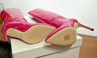 Stivali alti, tacco, pelle, rosa, Paris Texas,N.37