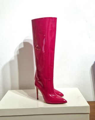 Stivali alti, tacco, pelle, rosa, Paris Texas,N.37