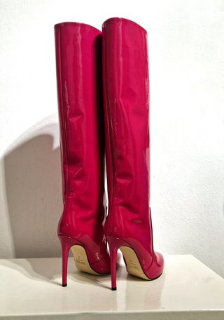 Stivali alti, tacco, pelle, rosa, Paris Texas,N.37