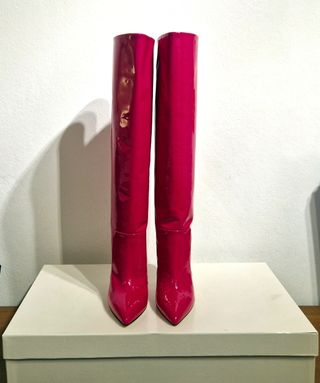 Stivali alti, tacco, pelle, rosa, Paris Texas,N.37