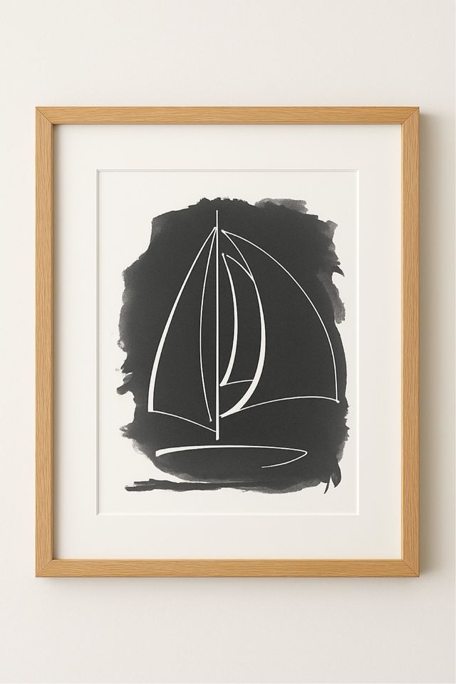 Barca a vela minimalista Quadro su sfondo nero