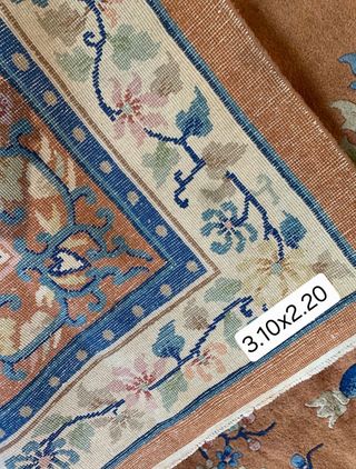 Tappeto Arancione con Motivi Floreali Blu