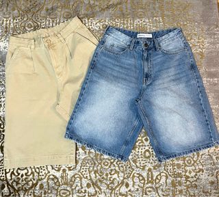 Bermuda Bershka Azul y Zara Beige