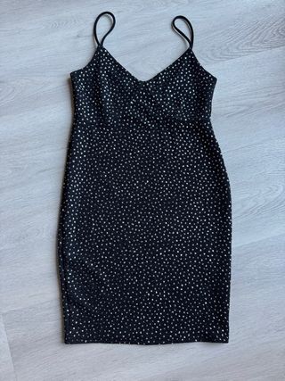 Vestido fiesta lentejuelas negro y plata
