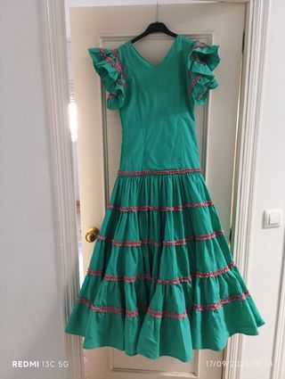 Traje Flamenca Niña Verde y Rosa Talla M