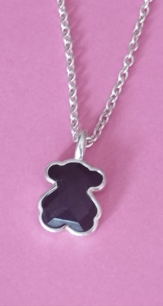 Collar plata osito ónix negro