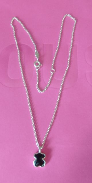 Collar plata osito ónix negro