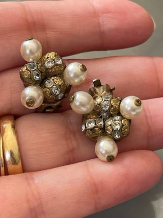 Orecchini perle e strass oro a clip vintage 