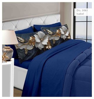 Lenzuola Blu con Fiori Oro