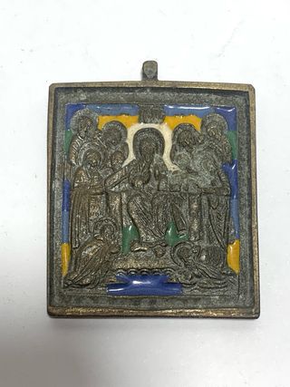 Piccola icona in bronzo con smalti colorati