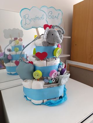 Tarta de pañales elefante azul