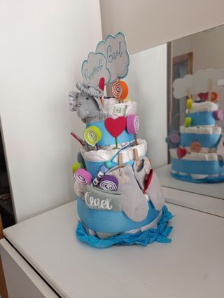 Tarta de pañales elefante azul