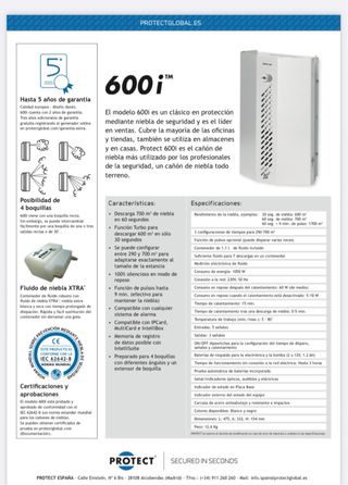 Máquina de Niebla Protect 600i . Alarma niebla 
