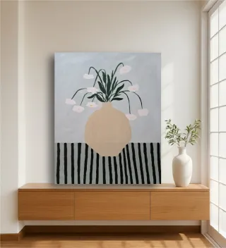 Cuadro pintura neutro pintado a mano flores