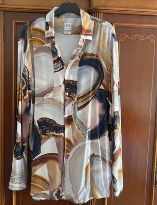 Camisa Zara Manga Larga Estampada Talla XL