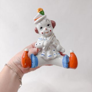 Clown di porcellana con violino, vintage