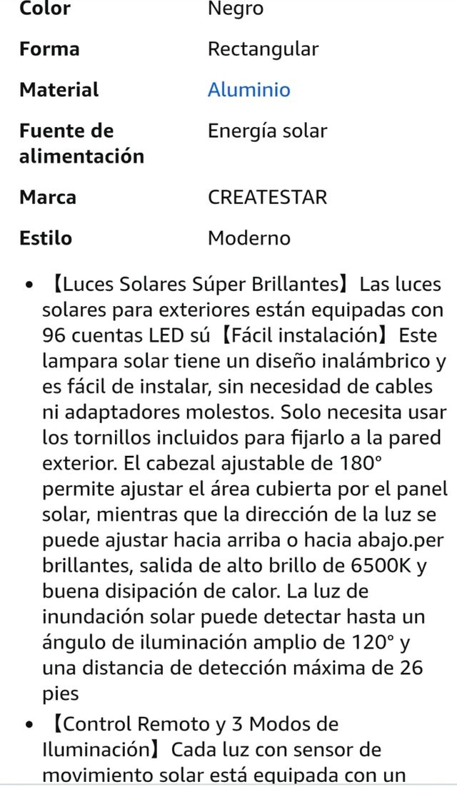 Foco LED Solar Exterior Negro/Gris