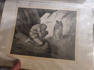Grabado S. XIX Dante y Virgilio Plutón