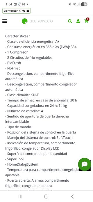 NEVERA LIEBHERR A+ COMBINADA NOFROST SEGUNDAMANO