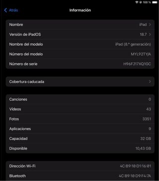 iPad 8 gen 32 GB con teclado, funda ycaja original
