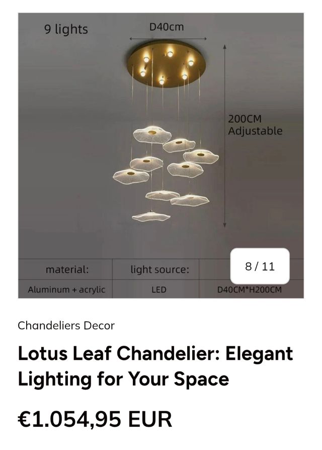 Lámpara Colgante Hoja de Loto Dorada