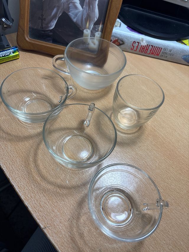 Juego de 6 tazas y platos de cristal