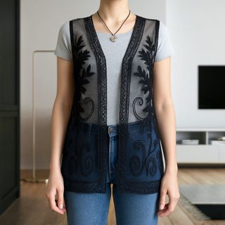 Kimono Negro Encaje Vintage Talla L/XL
