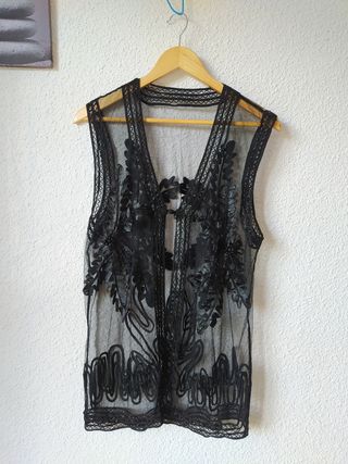 Kimono Negro Encaje Vintage Talla L/XL