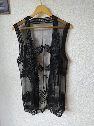 Kimono Negro Encaje Vintage Talla L/XL