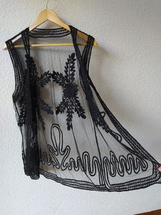 Kimono Negro Encaje Vintage Talla L/XL