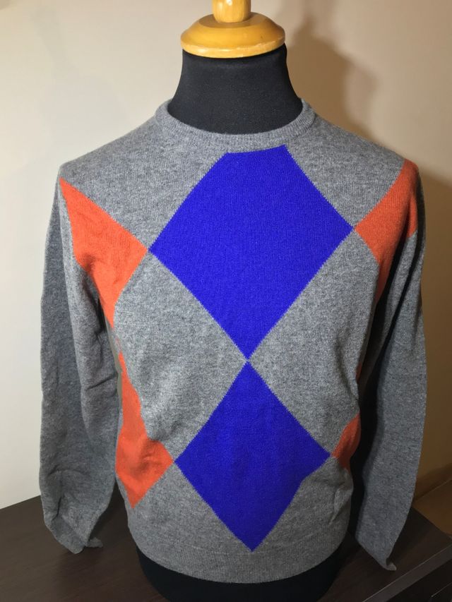 Maglioncino a rombi grigio blu arancio