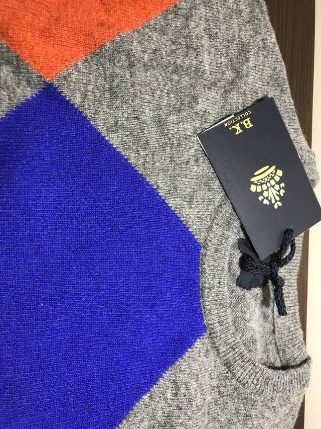 Maglioncino a rombi grigio blu arancio