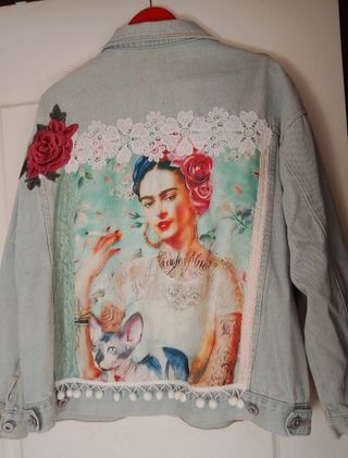 Cazadora vaquera personalizada Frida Kahlo