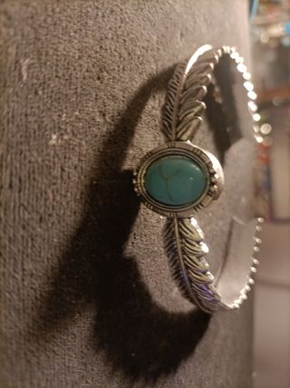 Pulsera Plata Turquesa Diseño Pluma