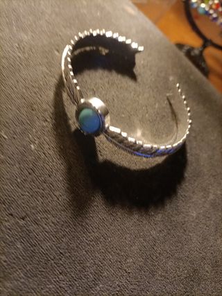Pulsera Plata Turquesa Diseño Pluma