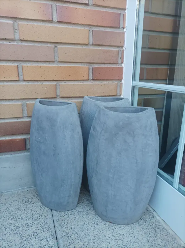 Set 3 Maceteros Piedra Gris Antracita