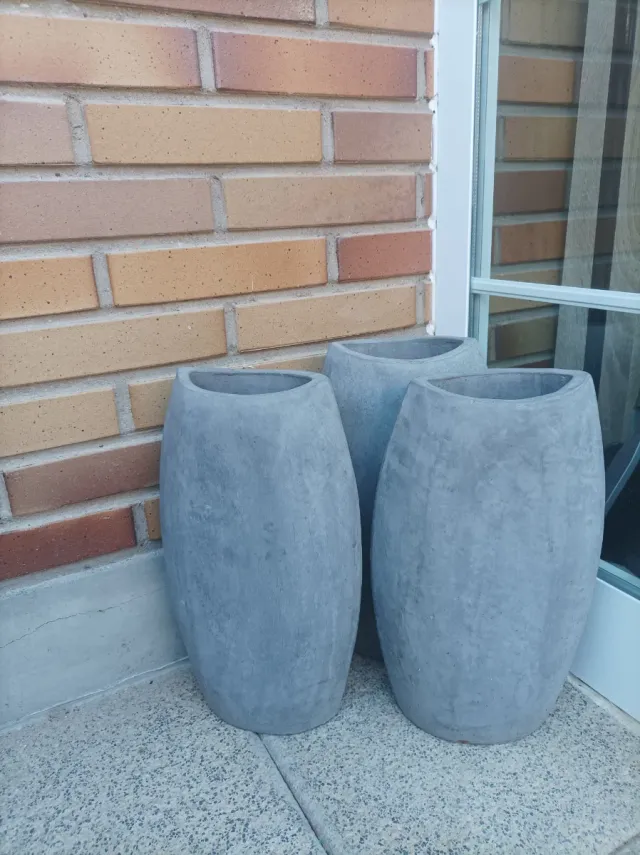 Set 3 Maceteros Piedra Gris Antracita