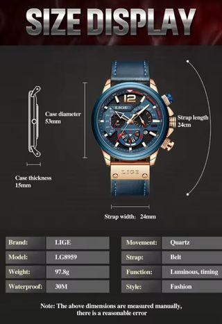 Reloj LIGE de Cuarzo Azul y Plata Impermeable 3Bar
