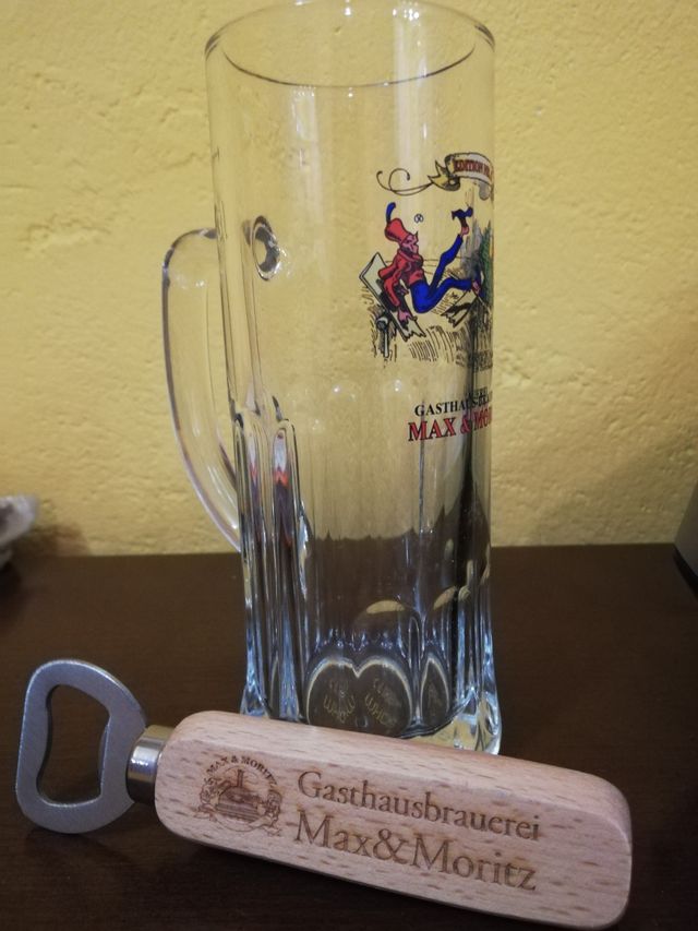 Boccale birra con cavatappi Max & Moritz