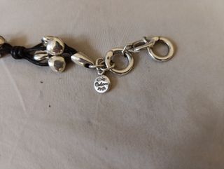 Pulsera Ciclon Cuero y Bolas Plata.