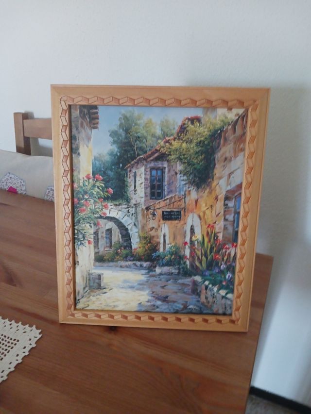 Cuadro Marco Madera 34x28cm Pintura Paisaje