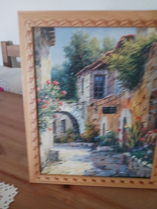 Cuadro Marco Madera 34x28cm Pintura Paisaje