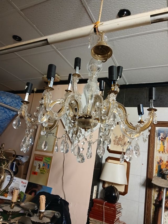 Lámpara de araña de cristal antigua 7 lámparas 