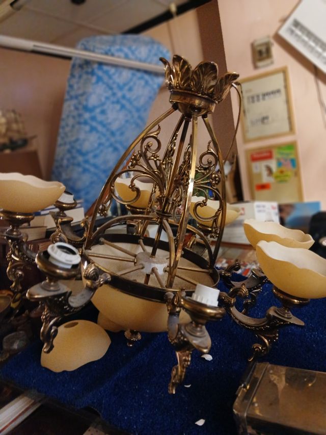 Lámpara de araña de cristal antigua 7 lámparas 