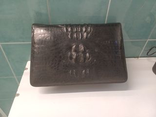 Bolso cartera piel cocodrilo negro