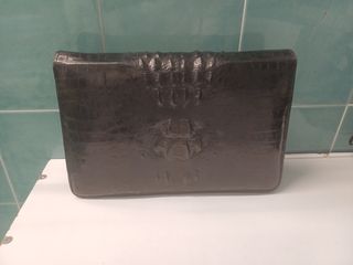 Bolso cartera piel cocodrilo negro